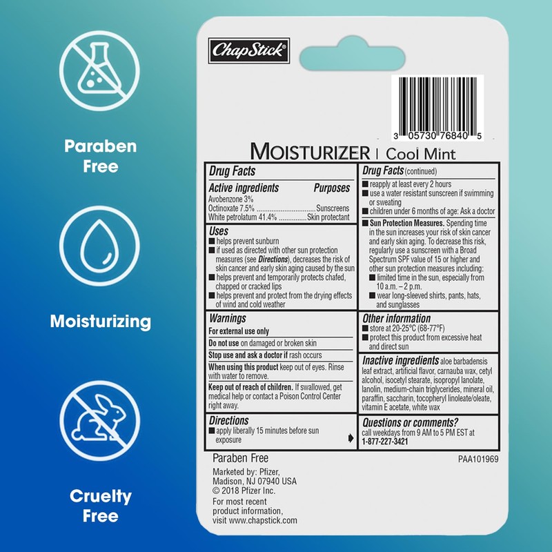 ChapStick Moisturizer 2-in-1 Lipcare SPF 15, Cool Mint, 3-Pack – Sunscreen