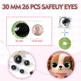 MUCUNNIA 52PCS 30mm Green Safety Eyes for Crocheting with Washers Glitter Safety Eyes for Amigurumi 3D Moon Crochet Eyes Doll Eyes for Animals Teddy Bear Crochet Toy