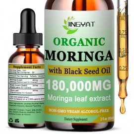 Organic Moringa Liquid Drops,Pure Moringa Oleifera Leaves Extract w/Black Seed Oil Supplement for Energy,Skin,Gut Health,Immune,Natural Antioxidant Superfood More Potency Than Powder(2 Fl Oz)
