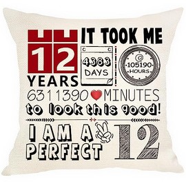 Aocaso 12th Birthday Gifts for Girls Boys Teen Birthday Cushion Cover 18x18 Inches for 12 Years Old Sister Daughter Son Granddaughter Grandson Friend Classmates Birthday Gift Decorations(12)