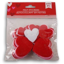 Heart Shaped Valentine Themed Felt Mini Sticker Set - Red, White, and Pink - 100 Piece
