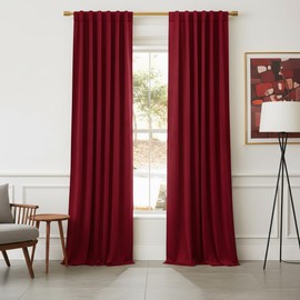 NICETOWN Red Velvet Curtain Panels 90 inches Long, Winter Home Decor Thermal Insulated Blackout for Film, Window Treatments for Large Door, 2 Panels Set (52-inch Wide)
