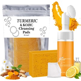 Set de Baño y spa Corporal,Turmeric Wash and Care 3 Piece Set,Turmeric Face Wash with Brush,Almohadillas exfoliantes,Es Adecuado Para Todo Tipo De Piel, Facial Espumoso Iluminador con cepillo Que Puede para regalos navideños