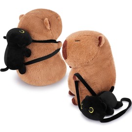 Achwishap Capybara Plush,Capybara Stuffed Animal Cute Plushies,Capybara Plush Toys,Kawaii Plushie Stuffed Toy with Black Cat Backpack Plushies Gifts for Kids Adults(Capybara with Black Cat,14”)