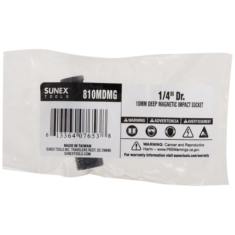 SUNEX TOOLS 810MDMG 1/4-Inch Drive 10-Mm Deep Magnetic Impact Socket
