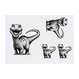 4 x 'Happy Baby Dinosaur' Temporary Tattoos - Water Resistant, Skin-Safe, Non-Toxic Transfers, Mixed Sizes (TO00081336)