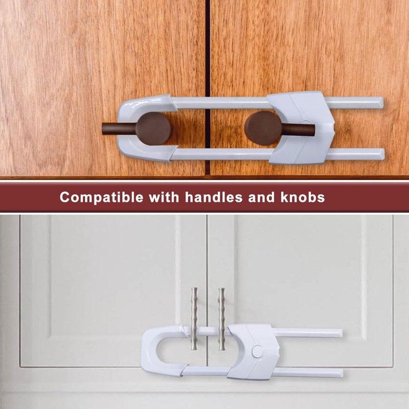 Qtopun 6-Pack U-Shaped Cabinet Locks, Adjustable Sliding Drawer Locks for