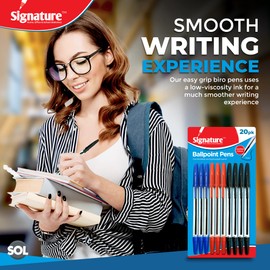 SOL 20pk Coloured Ballpoint Pen Set | Blue Pens, Red Pens, Black Ballpoint Pens for Stationary Sets | Biro Pens Multipack | Multipack Blue, Red, Black Biro Pens | Ball Point Pens Sticker