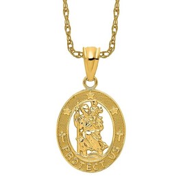 IceCarats 14K Solid Yellow Gold Saint Christopher Medal Patron of Travelers Athletes Protection Necklace Christian Religious Chain Pendant Faith Charm Only