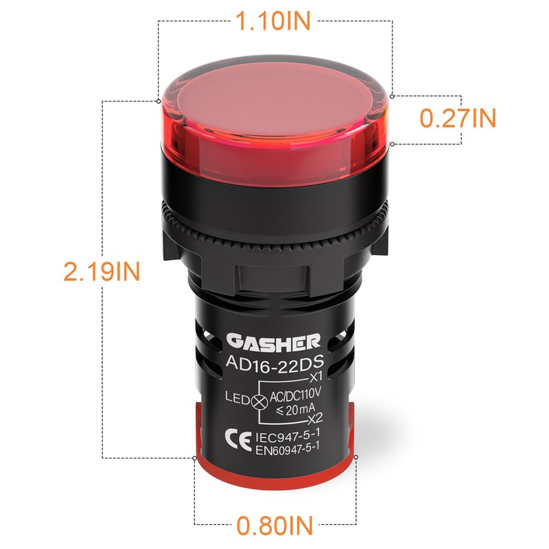 GASHER 24V 20mA Energy Saving Indicator Light Mounting Hole Size