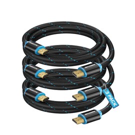 HDMI Cable 4K Ultra HD 3 Foot (3 Pack) Nylon Braided HDMI 2.0 Cable, High Speed 18Gbps 4K60Hz HDR, 3D, 2160p, 1080p, HDCP 2.2, ARC, HDMI Cables for Monitors, HDTV