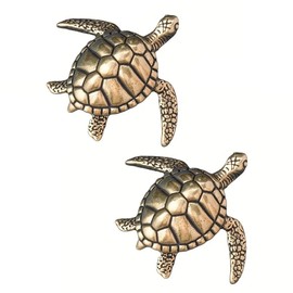 SHIDXIB 2Pcs Pure Brass Solid Turtle Home Decoration Office Desktop Tea Pet Decoration Handle Play Home Decor Room Decor
