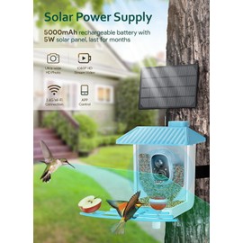 Osoeri Bird Feeder with Camera - Solar Smart Bird Feeder with AI Identify, 1080P HD Auto Capture Birds Video, Real-Time Alerts, Gifts for Family and Friends, 2.4GHz WiFi