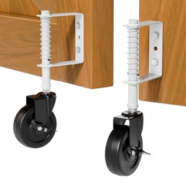 YONSIN 4" Heavy Duty Spring Loaded Gate Caster Wheel with Side Brake, Drag Gate Wheels with 360° Swivel for Wooden Gate Fence, Metal Tube Gate, Anti Sag Gate Kit, 200 Lbs Capacity, 2 Pcs, White