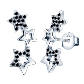 MICGIGI Women's 925 Sterling Silver Stud Earrings Three Stars Cubic Zirconia Stud Earrings, Silver