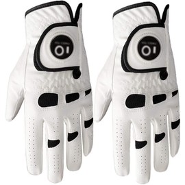 AXKAL Golf Glove Men Left Hand Right Leather With Ball Marker Value 2 Pack, Mens Golf Gloves All Weather Durable Soft Comfortable White (White, S, Left)