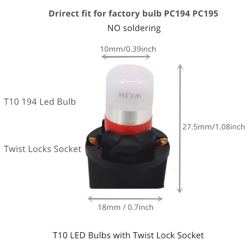 WLJH Red T10 Led Bulb Dash Lights Pc194 Pc195 Pc168