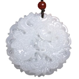 Yunomi Jade Braided Necklace, Ryuho, Power Stone, Natural Stone, White, Jade, with Braided Cord, Hard Ball Pendant, Feng Shui Good Luck Unisex, Stone