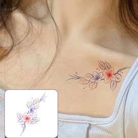 Semi-Permanent Waterproof Tattoo Stickers - Butterfly, Whale, Lettering for Women's Summer Festivals Collarbone Design 5