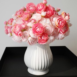 godenjegins Ranunculus Artificial Flowers Pink 18 Pcs Faux Ranunculus Flowers Real Touch Ranunculu s Artificial Silk Flower Bouquets for Centerpieces, Bridal Shower, Engagement, Home Decor