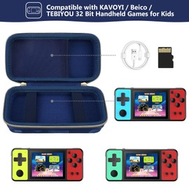 Supmay Carrying Case Compatible with KAVOYI / Beico / TEBIYOU 32 Bit Handheld Games for Kids, Portable Arcade Gaming Player Storage Holder Travel Bag with Mesh Pocket for Battery, USB Cable, Blue