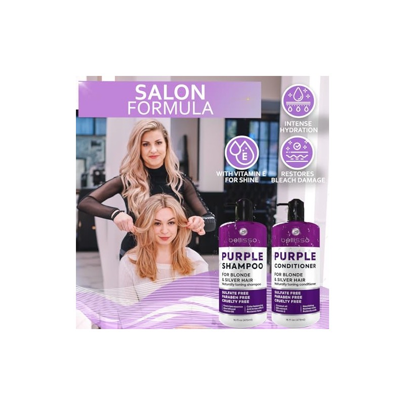 BELLISSO Set de Champú y Acondicionador Morado para Cabello Rubio