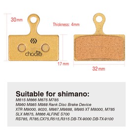 Chooee Bike Disc Brake Pads, Bicycle Disc Brake Pads for Shimano Deore XTR M9000 M8000 M9020 M987 M988 M985 M988 M615 M675 M785 XT SLX M7000 M666 RS785 R515 R315 Alfine S700, Semi-Metallic.