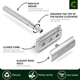 ZOMCHI ZOMCHI DE Safety Razor with 10 Blades, Reusable Metal Razor for Men & Women, Plastic Free - Silver