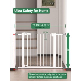 Baby Gate for Stairs, 30'' Tall, 29.5-40.5" Wide Baby Gates for Doorways, Walk Thru Auto Close Metal Dog Gate for House, Stairs and Doorways, Child Gate Pressure Mounted Pet Gate Indoor (White)