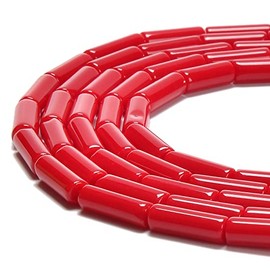 JM Design Red Coral Color Dyed Jade Cylinder Tube Beads Size 4x13mm 15.5'' Strand for Jewelry Making