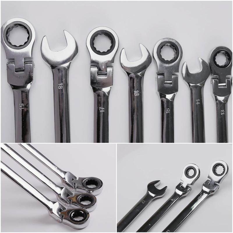Vokenforu 15mm Flex-Head Ratchet Spanner, Metric Wrench, Chrome Vanadium Steel,