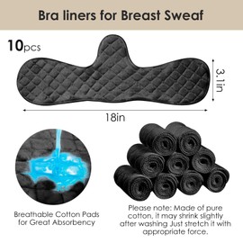 CERICAI 10Pcs Cotton Bra Liners Under, Reusable Under Breathable Soft Under Bra Pads Liners to Absorb Sweat Under Breasts Absorber Pads Cool Support, Prevent Irritation and Redness (Black, One Size)