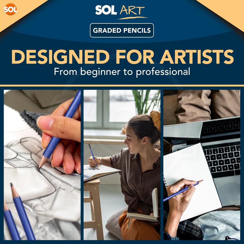 SOL 12pcs Graded Pencils Set - Graphite Pencils for Sketching