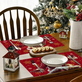 African American Christmas Placemats Set of 4 Black Santa Claus Table Mats Black African American Christmas Decor Merry New Year Xmas Decor Christmas Decorations for Home Party