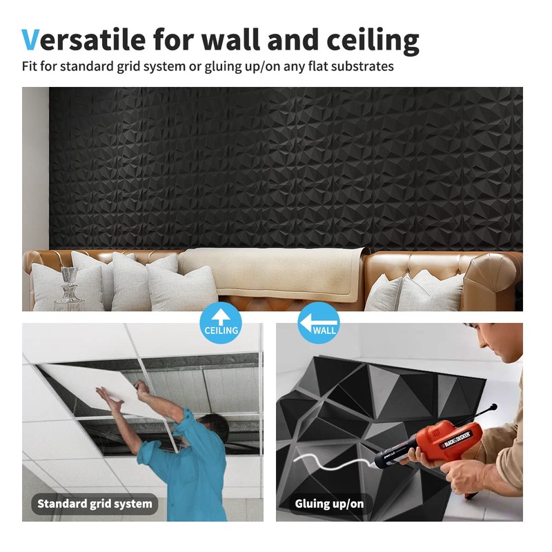 Art3d Decorative 3D Wall Panels in Diamond Design, 12"x12" Matt