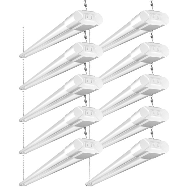 BBOUNDER 10 Pack Linkable LED Utility Shop Light, 4400 LM, 6500K Cool Daylight, 4 FT, 48 Inch Integrated Fixture for Garage, 40W Equivalent 250W, Surface + Suspension Mount, White