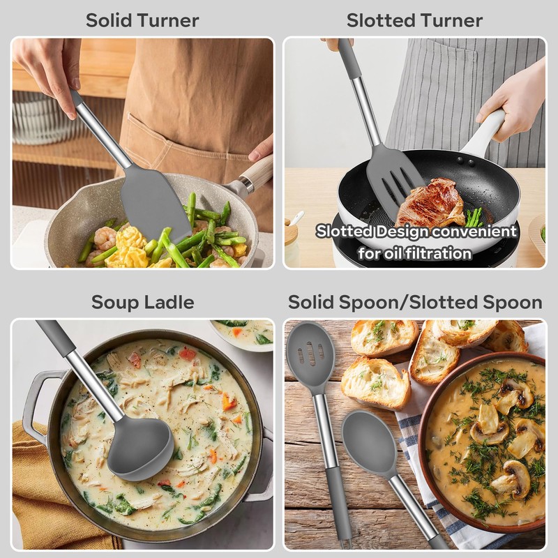 HaWare Silicone Utensils Set, 9-Piece Kitchen Cooking Utensils, Non-stick Heat