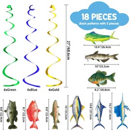 WERNNSAI Ocean Fish Hanging Swirls – 18 PCS Gone Fishing Party Decorations for Boys Men Angler Birthday Party Supplies Sea Animal Ceiling Hanging Decoration Fishing Club Tournament Supplies