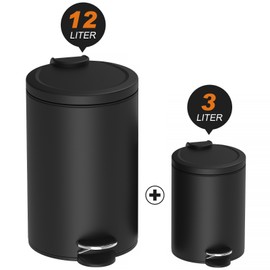 INNOVAZE 3.2 Gal./12-Liter and 0.8 Gal./3 Liter Stylish Round Metal Step-on Trash Can Set