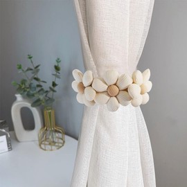 Lotusamber 4PCS Curtain Tiebacks Boho Flower Curtain Holdbacks Curtains Holders Cute Flower Curtains Ties Decorative for Bedroom Window Treatment Boho Baby Nursery Farmhouse Decor (Cream-Three Flower)