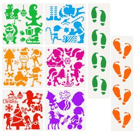 DPKOW Christmas Elf Stencils for Painting Crafts Reusable, Shoes Elf Footprint Stencil for Christmas Drawing Scrapbooking on Wood/Canvas/Wall/Face/Paper/Home/Floor, Elf Props Crafting Stencils Gnome