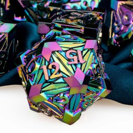 ARUOHHA DND Metal Dice Set Crystal Shards D&D Dice with Gift Box, 7PCS Rainbow D and D Dice Dungeons and Dragons RPG Role Playing Game Polyhedral Dice Set D20 D12 D10 D8 D6 D4