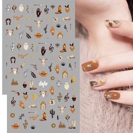 2 Sheets Retro Cowboy Nail Art Stickers, Western Stickers Western Cowboy Style Self-Adhesive DIY Nail Decals, Brown Cowboy Hat Designs Nail Stickers for Nail Art Retro Style Nail Art Decals