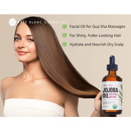 Jojoba Oil (4 oz), USDA Certified Organic, 100% Pure, Cold Pressed, Unrefined. Revitalizes Hair and Gives Skin a Radiant, Youthful Look. Great treatment for Face, Lips, Cuticles, Stretch Marks, Beard