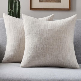 FUTEI Natural Decorative Throw Pillow Covers 16x16 Inch Set of 2,Soft Linen Slub Texture Cushion Case,Farmhouse Home Decor for Couch Bed Living Room