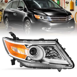 SOCKIR Headlight Assembly Fit 2011-2017 Honda Odyssey OE Style Headlights Headlamps Direct Replacement Chrome Housing with Amber Reflector (Right Passenger Side)