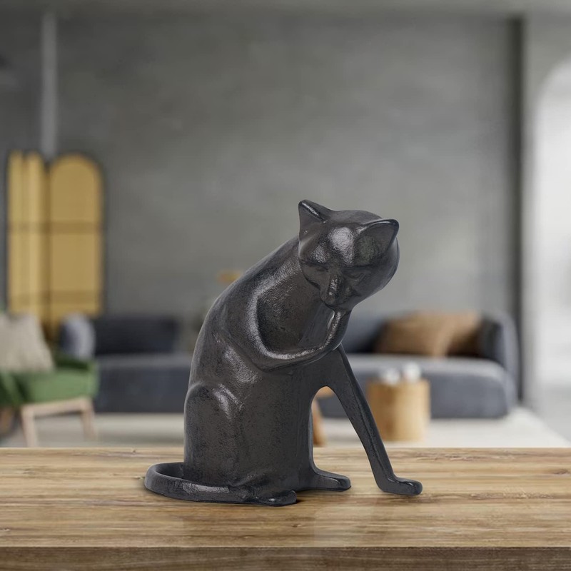 DreamsEden Cast Iron Coy Cat Statue Metal Cat Sculpture Indoor