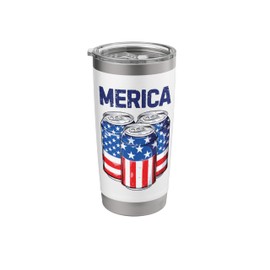 Beer Merica 4th of July T shirt Men Women American Flag USA Stainless Steel Insulated Tumbler