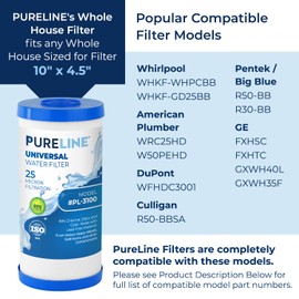 Pureline FXHTC 25 Micron 10" x 4.5" Replacement for GE FXHTC, GXWH40L, Culligan RFC-BBSA, W50PEHD, GXWH40L, GXWH35F, GNWH38S, DuPont WFHD13001, Pentair Pentek R50-BB, NSF 372 and NSF 42 (2 Pack)