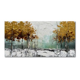 Diathou Art Hand-Painted Yellow Maple Oil Painting Canvas Landscape Art Painting Modern Home Wall Art Deco 24x48 Inches
